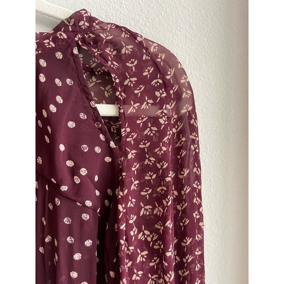Isabel Marant Etoile Presley Printed Blouse Floral Dot Print Burgundy‎ Size 38 - Picture 6 of 10